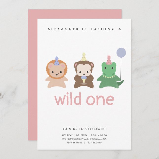 Wild One First Birthday Party Simple Invitation (Front/Back)