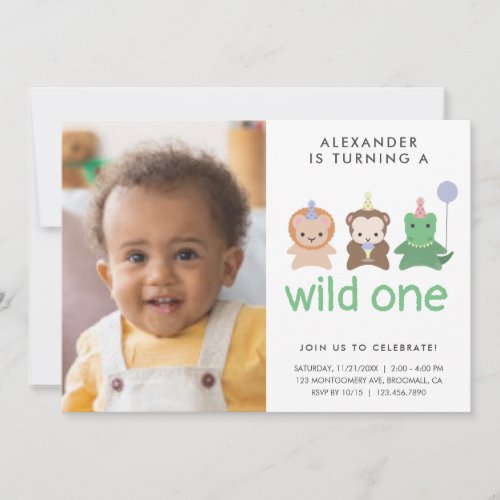 Wild One First Birthday Party Simple W Photo Invitation
