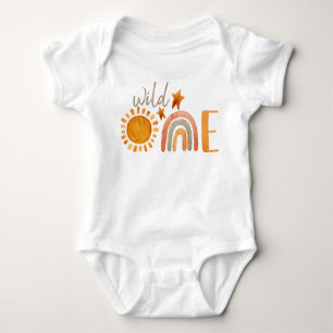 Wild One First Birthday Rainbow and Sun Party  Baby Bodysuit