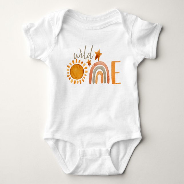 Wild One First Birthday Rainbow and Sun Party  Baby Bodysuit (Front)
