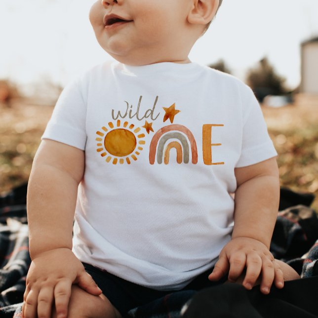Wild One First Birthday Rainbow and Sun Party  Baby T-Shirt (Creator Uploaded)