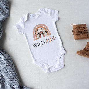 Wild One First Birthday Rainbow & Sun Personalized Baby Bodysuit