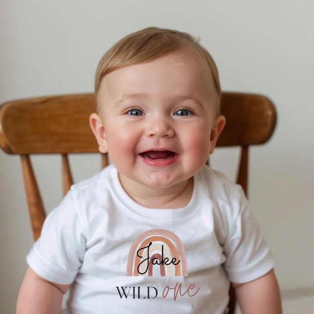 Wild One First Birthday Rainbow & Sun Personalized Baby T-Shirt (Creator Uploaded)