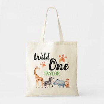 Wild One First Birthday Safari Animal Kids Tote Bag by LilPartyPlanners at Zazzle