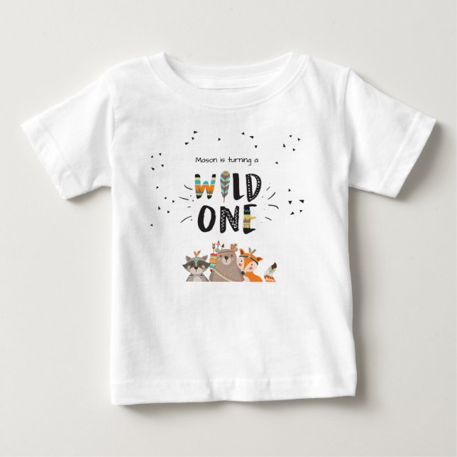 Wild One First birthday T-shirt Tribal woodland (Front)