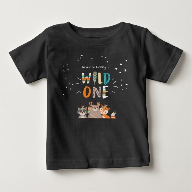 Wild One First birthday T-shirt Tribal woodland (Front)