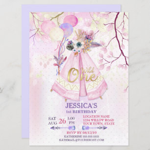 Wild One First Birthday TeePee Boho-Large Invitation