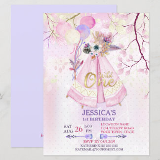 Wild One First Birthday TeePee Boho-Large Invitation