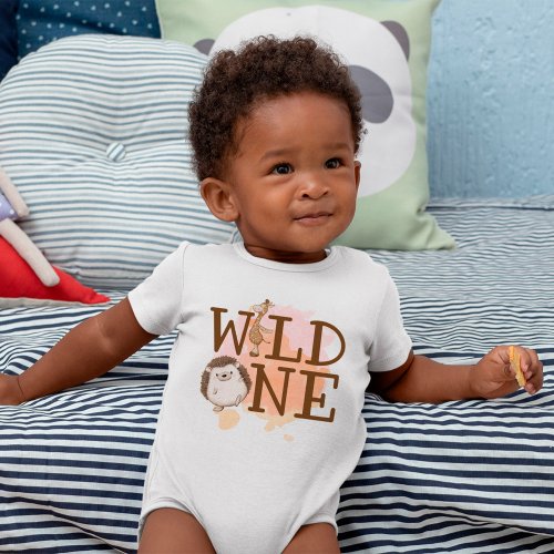 Wild One First Birthday Wild Animals  Baby Bodysuit