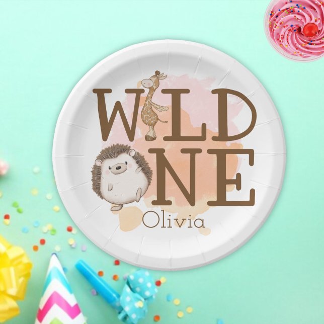 Wild One First Birthday Wild Animals Paper Plates (wild one birthday party paper plate)