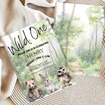 Wild One First Birthday Woodland Animals Invite