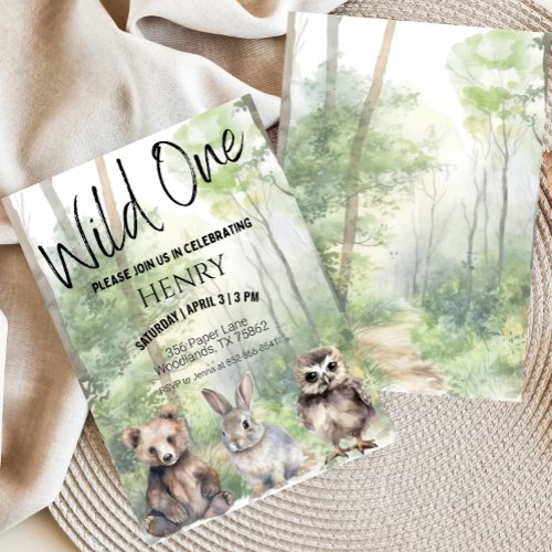 Wild One First Birthday Woodland Animals Invite