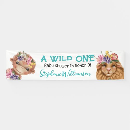 Wild one first lion monkey gender neutral baby banner