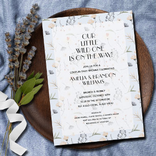 Wild One Floral Blue Boy Baby Shower Invitation
