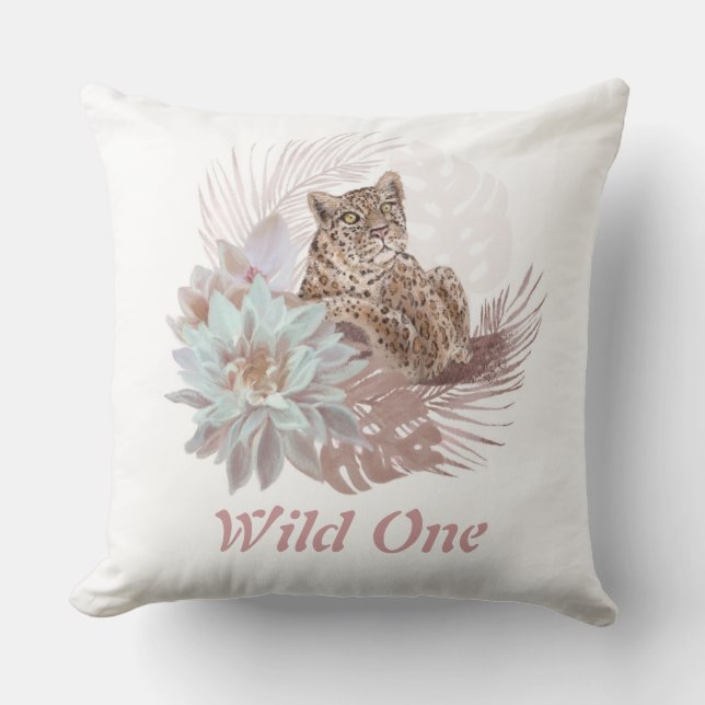 Wild One Floral Leopard Pillow (Front)