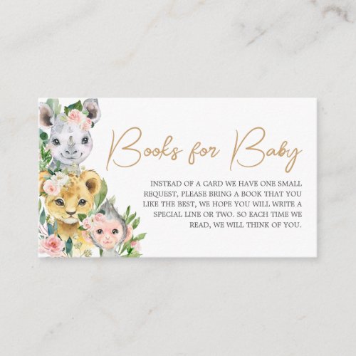 Wild One Floral Safari Baby Shower Books for Baby Enclosure Card