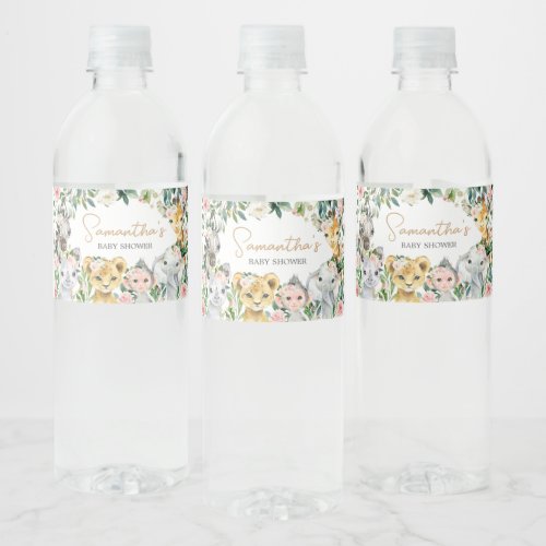 Wild One Floral Safari Baby Shower  Water Bottle Label