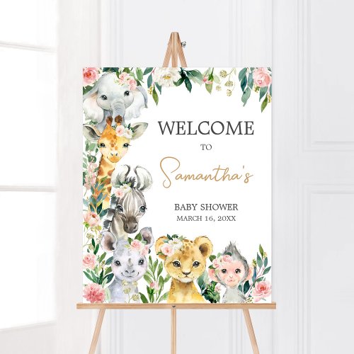 Wild One Floral Safari Baby Shower Welcome Poster