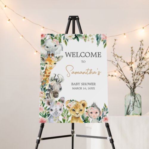 Wild One Floral Safari Baby Shower Welcome Sign