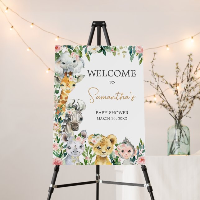 Wild One Floral Safari Baby Shower Welcome Sign (In Situ (Stand))