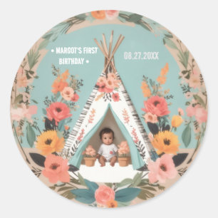 Wild One Floral Teepee First Birthday Stickers