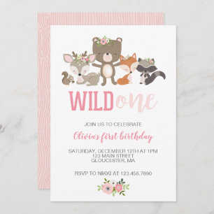 Wild One Floral Woodland Animal First Birthday Inv Invitation