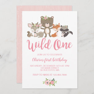 Wild One Floral Woodland Animal First Birthday Inv Invitation