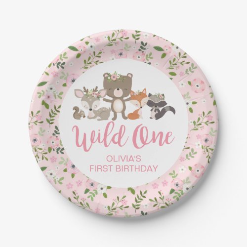 Wild One Floral Woodland Animal First Birthday Pap Paper Plates