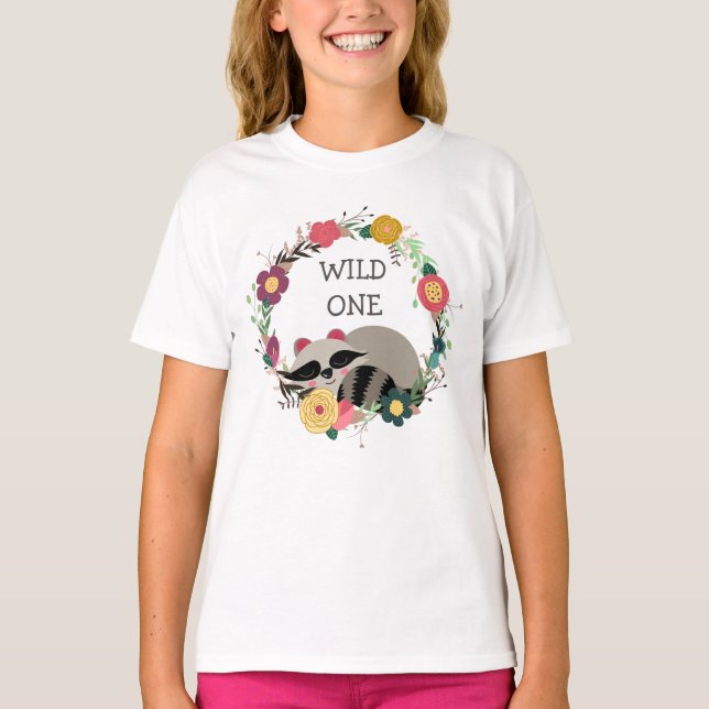 Wild One Floral Wreath Raccoon T-Shirt (Front)