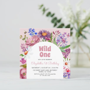 Wild One Flowers 1'st Birthday Invitation