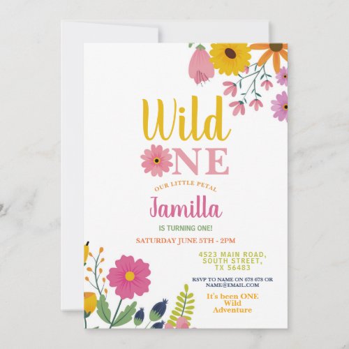 Wild One Flowers Birthday First Party Petals Girl Invitation