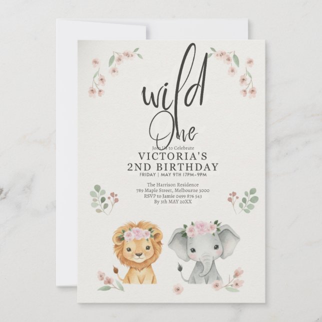 Wild One Forest Animals & Mushroom 1st Birthday In Invitation (Front)