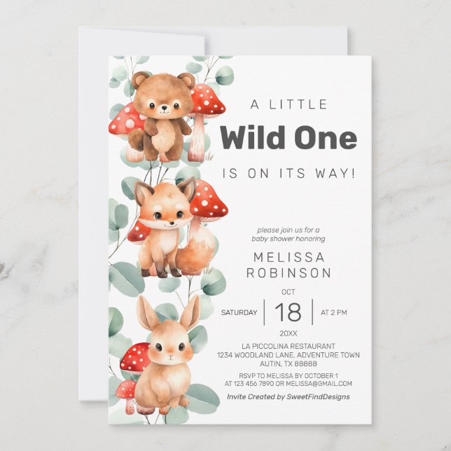 Wild One Forest Baby Boy Shower Invitation (Front)