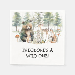 Wild One Forest Bear Deer Woodland Birthday Party Napkins