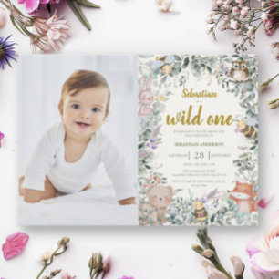 Wild One Forest Cute Animals Boho Boy 1st Birthday Invitation
