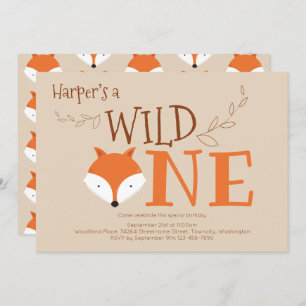 Wild One Fox Animal First Birthday Invitation