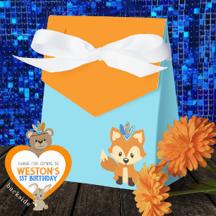 Wild One Fox Baby Blue & Orange Treat Favor Boxes