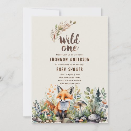 Wild One Fox Baby Woodland Animals Rustic Invitation