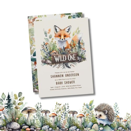 Wild One Fox Baby Woodland Animals Rustic Invitation