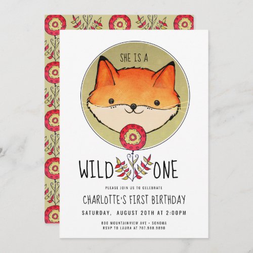 Wild One Fox First Birthday Invitation