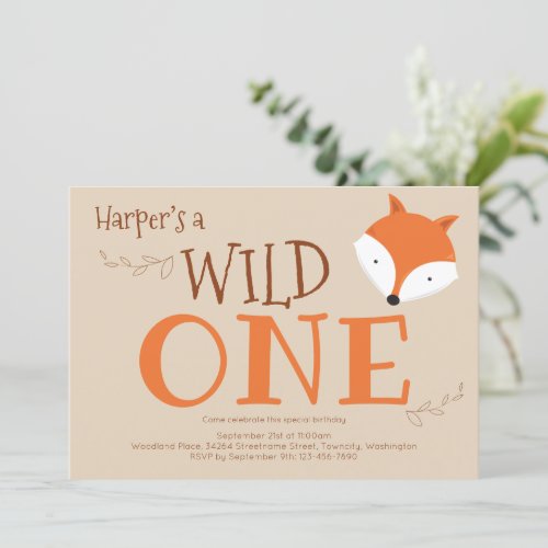 Wild One Fox First Birthday Invitation