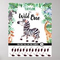 Wild One Game Safari Animal Zebra 1st Birthday Poster