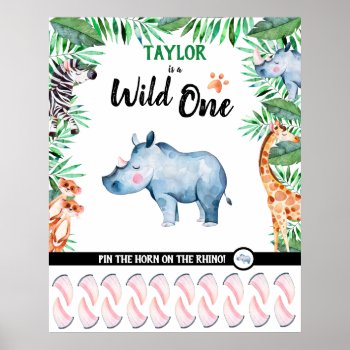 Wild One Game Safari Rhino 1st Birthday Jungle Poster by LilPartyPlanners at Zazzle
