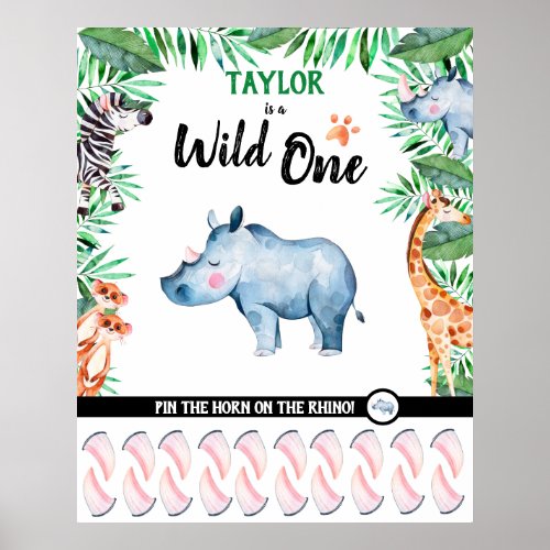 Wild One Game Safari Rhino 1st Birthday Jungle Poster