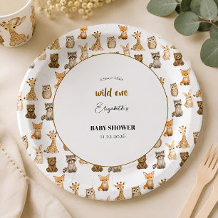 Wild One Gender Neutral Safari Baby Shower Paper Plates