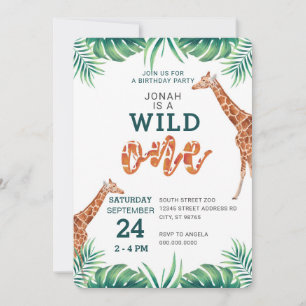 WILD ONE giraff first birthday party zoo Invitation