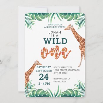Wild One Giraff First Birthday Party Zoo  Invitation by LaurEvansDesign at Zazzle
