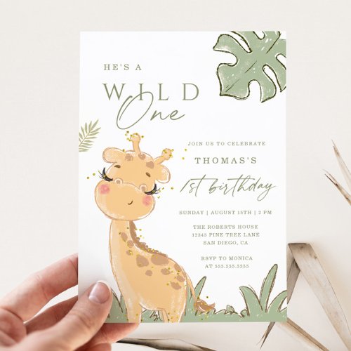 Wild One Giraffe 1st Birthday Invitation
