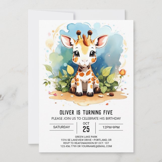 Wild One Giraffe Birthday invitation (Front)