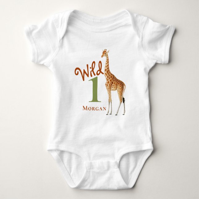 Wild One Giraffe First Birthday Gender Neutral  Baby Bodysuit (Front)